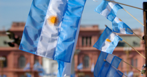 Argentinian flags and the pink house in the background